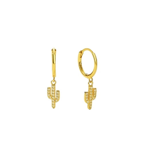 ByBirch Kaktus Hoops i forgyldt sølv med zirkonia, creoler med kaktusvedhæng, 21 mm.